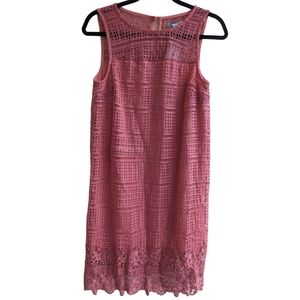 She + Sky Pink Crochet Mini Dress